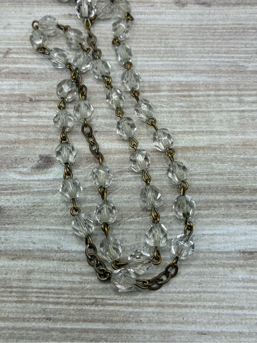 Vintage Style Brass Rosary Necklace with  Upcycled Vintage Beads